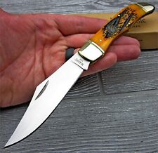 NAHC Geniune Orange Bone Handle Large Folding Hunter Pocket Hunting Knife picture