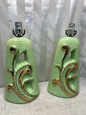 Two Vintage MCM Mid Centry Modern Porcelain Table Lamp Hand Painted Pottery 17