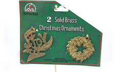 2 NEW NOS Brass Christmas Tree Ornaments JOY WREATH ~ 2