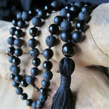 6MM Lava Black Onyx Gemstone 108 Beads Tassels Mala Necklace Meditation yoga picture