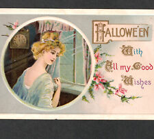 Halloween With All My Good Wishes Lover Window String Gottschalk 2470 PostCard picture
