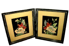 RETRO STYLIZED WATERCOLOR PAINTINGS CARDINAL FLOWERS CALIFORNIA LIMED OAK FRAME picture