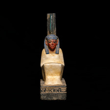 Ancient Egyptian Goddess Maat Seated Antique Statue with Hieroglyphic Figure BC picture