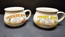 Vintage Set of 2 DDJ Recipe Ceramic Soup Mug Bowls Potato Chicken Cups Recipes picture