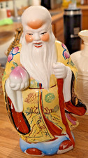 Vintage Chinese Porcelain Shou Xing Statue - God of Longevity 11" Hand Painted picture