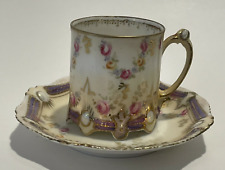 Antique RS Prussia Demitasse Cup and Saucer Red Mark Jewel Mold Floral Germany picture