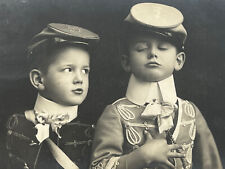 postcard Little Boys In Civil War costume north and south Antique Vintage RPPC picture