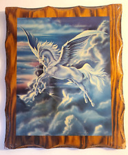 Vintage 1980s Sue Dawe Unicorn Wall Art Decor  Lacquered Wood Plaque 10x12 picture