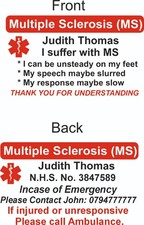 Multiple Sclerosis Alert personalised printed F&B PVC Card picture