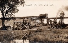 C&NW Railroad Construction NORTH LAKE WI Wisconsin Train 1910s RPPC COPY picture