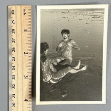 Vtg 1970s Gay Interest Vernacular Snapshot Photo Mud Bath Men Erotic Physique BW picture