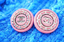Pair 2 Two STAMPED VINTAGE CHANEL BUTTONS 2 pieces   pink silver picture