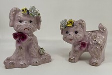 Vintage Bond Ware Pair Of Ceramic Pink Poodles Vases  picture