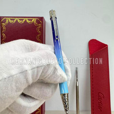 CARTIER Blue Gradient Lacquer Ballpoint Pen Silver Tone Trim Luxury Writing Pen picture