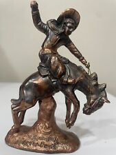 Vintage Metal Copper Color Cowboy on Horse Statue 4” X 3.5” Made In Japan. picture