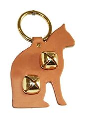 CAT DOOR CHIME - TAN LEATHER w/ SLEIGH BELLS - Amish Handmade in the USA picture