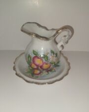 Vintage Homco Miniature Pitcher And Plate Apples & Flowers Gold Trim 4