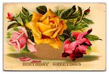 Antique 1900's- Birthday Greetings / Flowers Postcard (Posted Braddock, PA 1909) picture