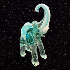 Vintage Art Glass Elephant Good Luck Trunk Up Recycle Glass Blue  5.5”T 3”W picture