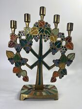 Vintage Brass Enamel 5 Candle Menorah Judaica Israel 1971 Terra Sancta Guild picture