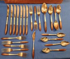 24 Pc MCM Ekco Epic Canoe Muffin Pattern Wood Handle Stainless Japan Flatware picture
