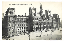 PARIS L'Hotel de Ville Building Horse Carriages French Street France Postcard picture