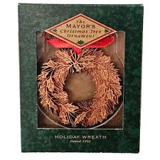1992 Hallmark The Mayors Christmas Tree Holiday Wreath Ornament Wood Laser Cut picture
