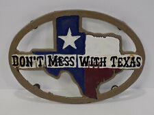 VINTAGE NICE Don't Mess With Texas Cast Iron Trivet Oval Hot Pan Rest picture