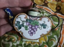 Vtg Miniature Enameled Brass Floral Grapes Metal Tea Pot/Kettle G1 picture