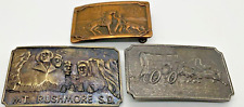 3 Vintage BELT BUCKLES Collection MT.Rushmore and 2 Western Styles picture