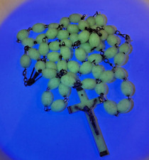 Vintage Chunky Uranium White Green Bead Rosary Catholic Religious Italy 1i 4.4 picture