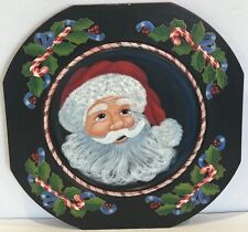 Wooden Folk Art Handpainted Santa Plate 13” Signed Christmas Decor Wall Hanging picture