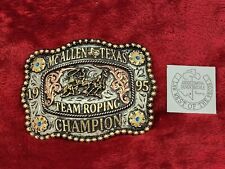 TEAM ROPING CHAMPION PRO RODEO TROPHY BUCKle☆McALLEN TEXAS☆1995☆RARE☆333 picture