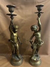 Antique 19th century pair of Bronze Cherubs Candlesticks Holders picture
