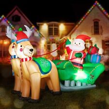 7FT Inflatable LED Santa Claus Reindeers W/ Sleigh Christmas Yard Decoration picture