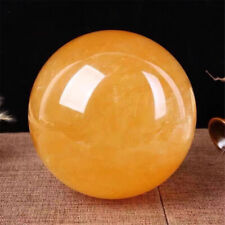 80MM Natural Citrine Calcite Quartz Crystal Sphere Ball Healing Gemstone Decor picture