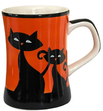 Hues N Brews Orange and Black Cat Cattitude Mug Halloween Ceramic 10 oz picture