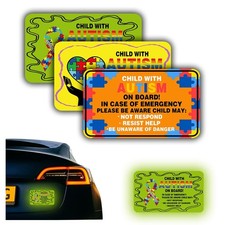 Child with Autism On Board Car Magnets 3 Pack Reflective Autism Awareness Sti... picture