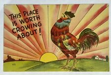 Rooster. THIS PLACE IS WORTH CROWINGABOUT  Funny Postcard 1945 picture