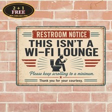 Humorous Bathroom Rules No Texting Restroom Toilet Metal Tin Sign picture