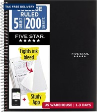 Five Star Spiral Notebook + Study App, 5 Subject, College Ruled Paper, 8-1/2" x picture
