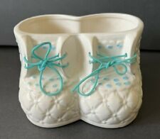 Baby Boy Booties Ceramic Planter Vase Shoe Nursery Laces Retro Quilted Vintage picture