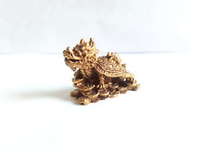 Feng Shui Dragon Tortoise Statue Ruyi China Animal Step Coin Gold Brass Tiny 1