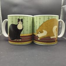 Sakura Warren Kimble Cat Mugs Cups Vintage Set of (2) Fat Cat Collection - 12 oz picture