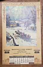 Vtg 1947 Advertising Calendar Worcester NY Brownell's Market PLEEZING Sleigh picture