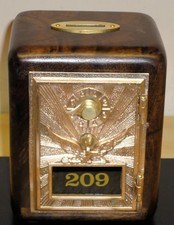 Antique P O Box Door Bank-Early 1900's Brass-"Flying Eagle "- Figured Walnut picture