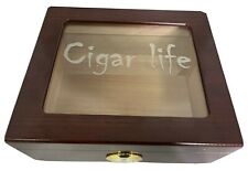Cigar Life Custom Glasstop Humidor - 25-50 Cigars Brown - Minor Imperfections picture