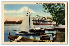 c1940 View Ore Coal Docks Canoe Boat Bridge River Fairport Harbor Ohio Postcard picture