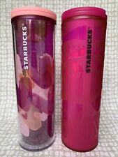 Lot 2 Starbucks Tumbler Sip Lid Cups Valentines Hearts 2020 & Holiday Pink 2021 picture