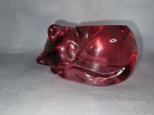 VTG Indiana Glass Cranberry Sleeping Kitty Cat Votive Candle Tealight Holder picture
